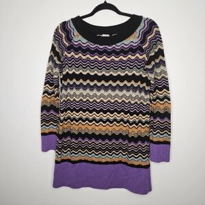 MISSONI Italy Knit Merino Wool Tunic Sweater Zig Zag Chevron Multicolor Designer